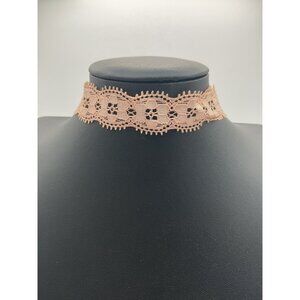 Pink Lace Choker Necklace With Adjustable Gold Chain Clasp